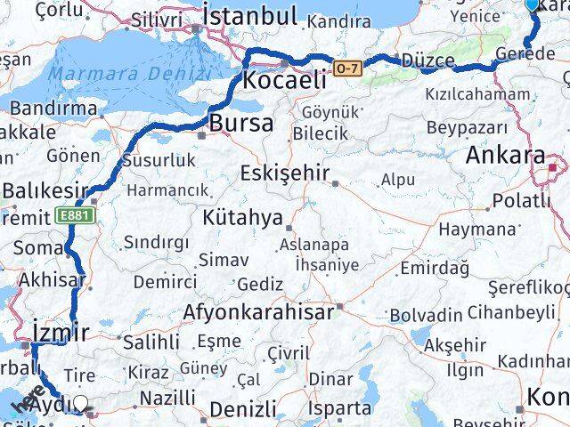 Karabük İncirliova Aydın Arası Kaç Km - Yol Haritası