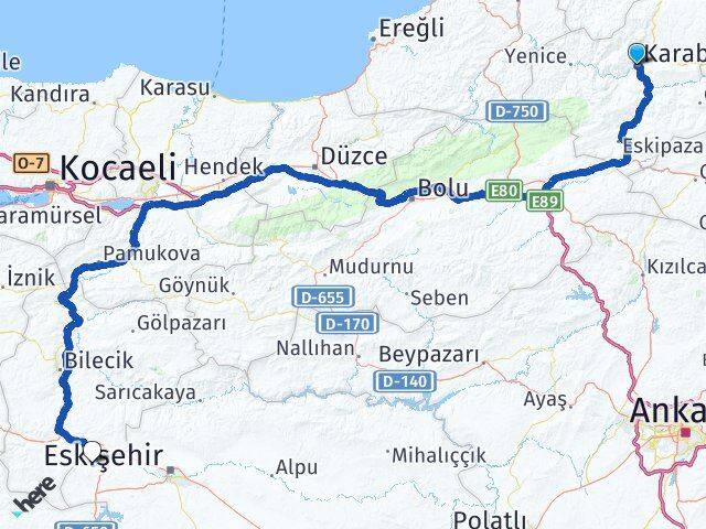 Karabük İnönü Eskişehir Arası Kaç Km - Yol Haritası