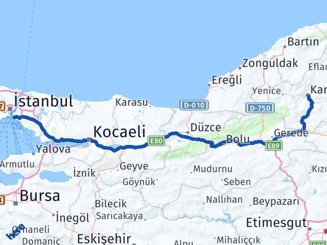 Karabük Kadıköy İstanbul Arası Kaç Km - Yol Haritası