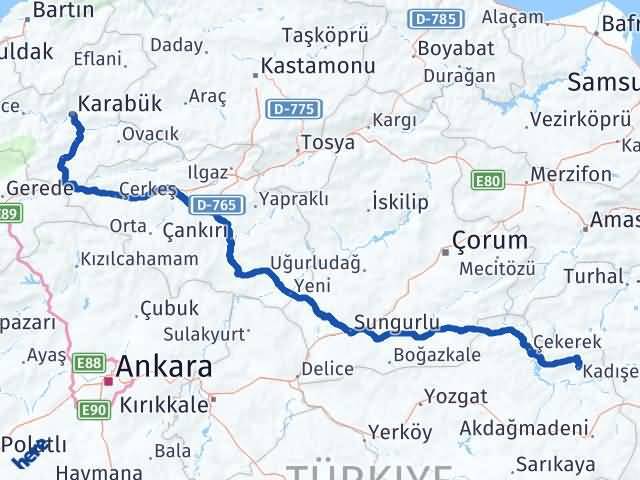 Karabük Kadışehri Yozgat Arası Kaç Km - Yol Haritası