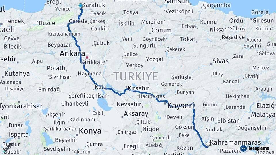 Karabük Kahramanmaraş Arası Kaç Km - Yol Haritası