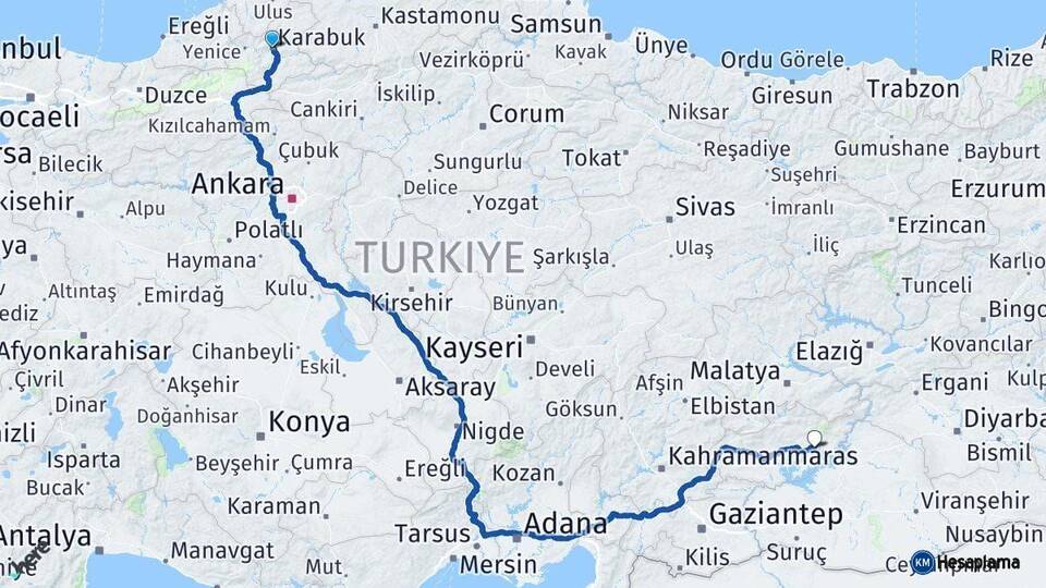 Karabük Kahta Adıyaman Arası Kaç Km - Yol Haritası