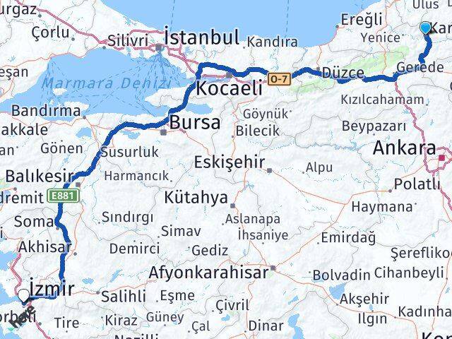 Karabük Karabağlar İzmir Arası Kaç Km - Yol Haritası