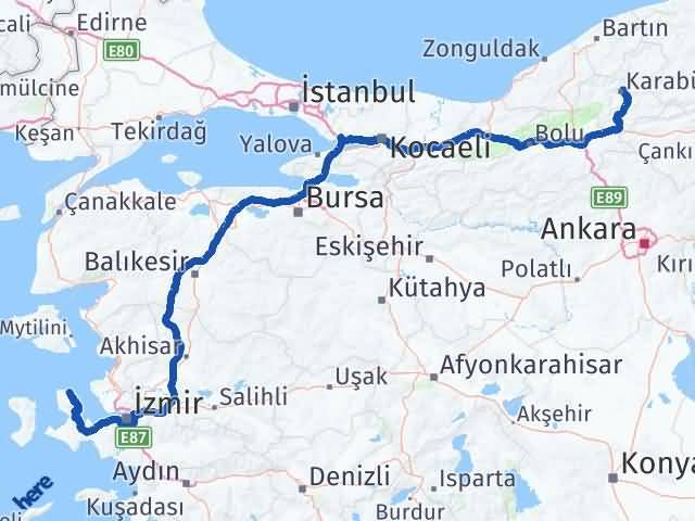 Karabük Karaburun İzmir Arası Kaç Km - Yol Haritası
