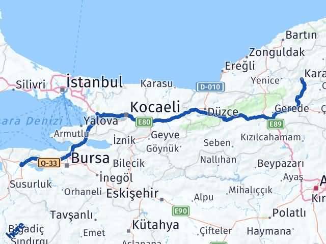 Karabük Karacabey Bursa Arası Kaç Km - Yol Haritası