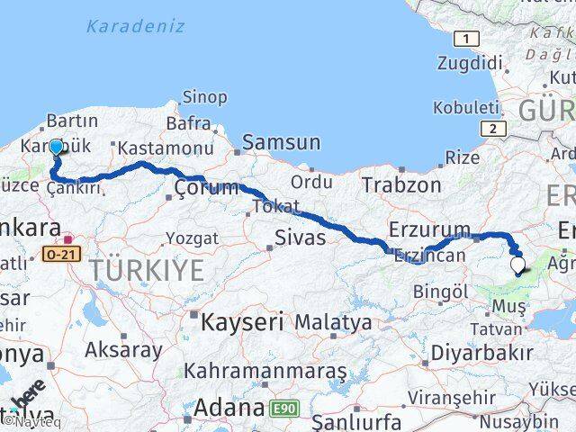 Karabük Karaçoban Erzurum Arası Kaç Km - Yol Haritası