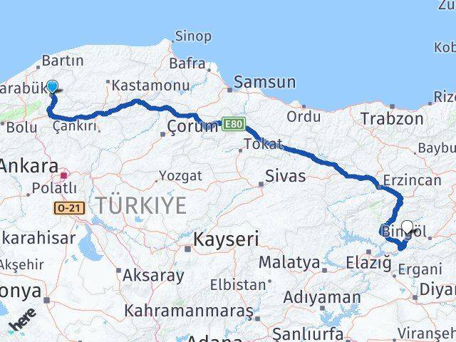 Karabük Karakoçan Elazığ Arası Kaç Km - Yol Haritası