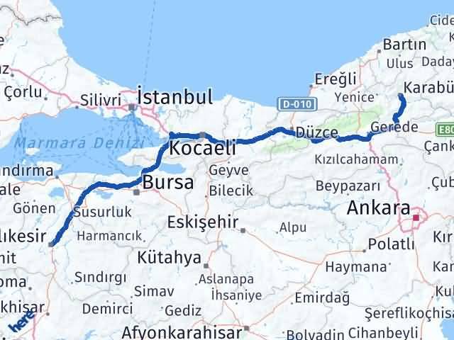 Karabük Karesi Balıkesir Arası Kaç Km - Yol Haritası