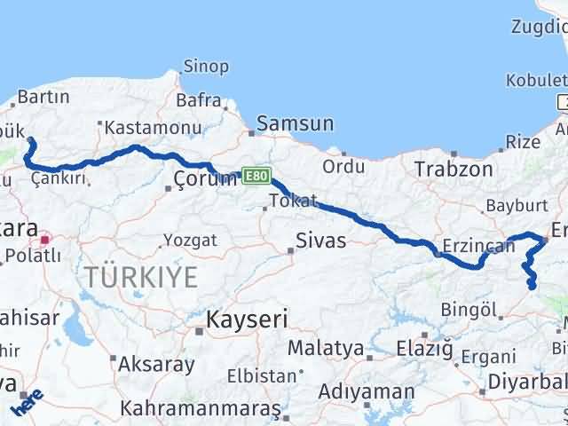 Karabük Karlıova Bingöl Arası Kaç Km - Yol Haritası