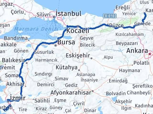 Karabük Karşıyaka İzmir Arası Kaç Km - Yol Haritası