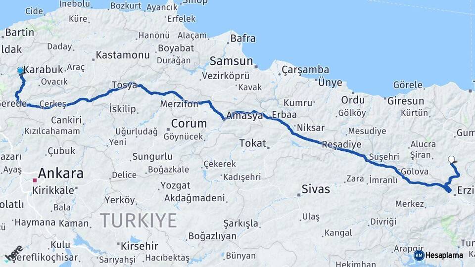 Karabük Kelkit Gümüşhane Arası Kaç Km - Yol Haritası