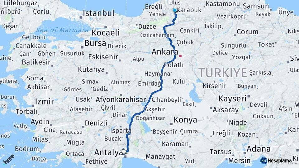 Karabük Kepez Antalya Arası Kaç Km - Yol Haritası