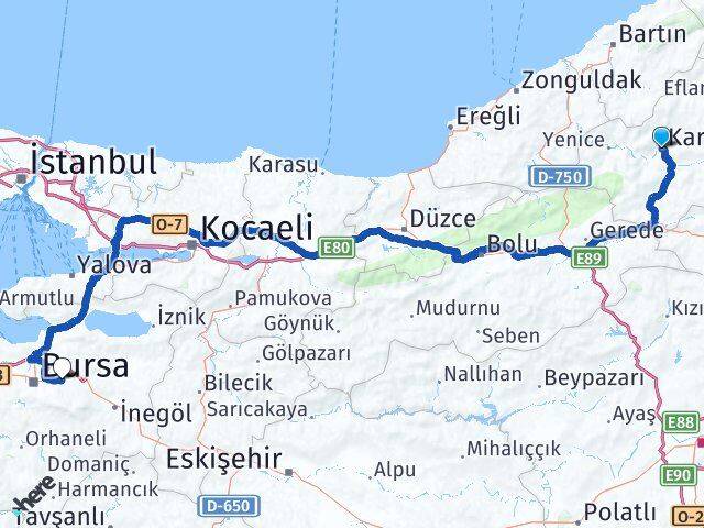 Karabük Kestel Bursa Arası Kaç Km - Yol Haritası