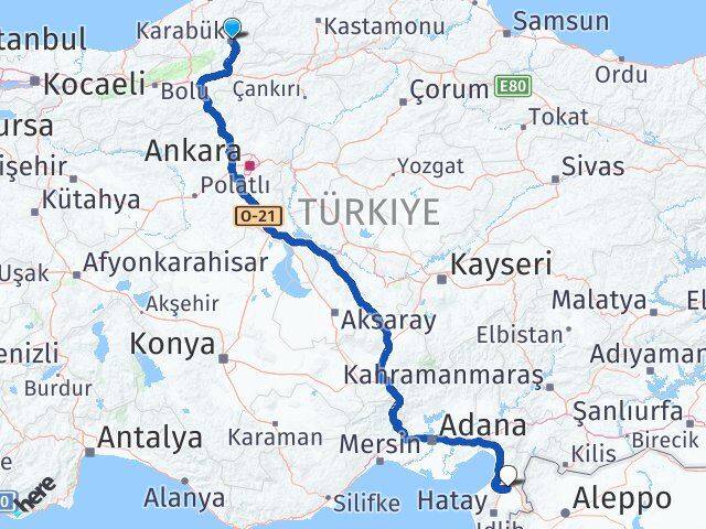 Karabük Kırıkhan Hatay Arası Kaç Km - Yol Haritası