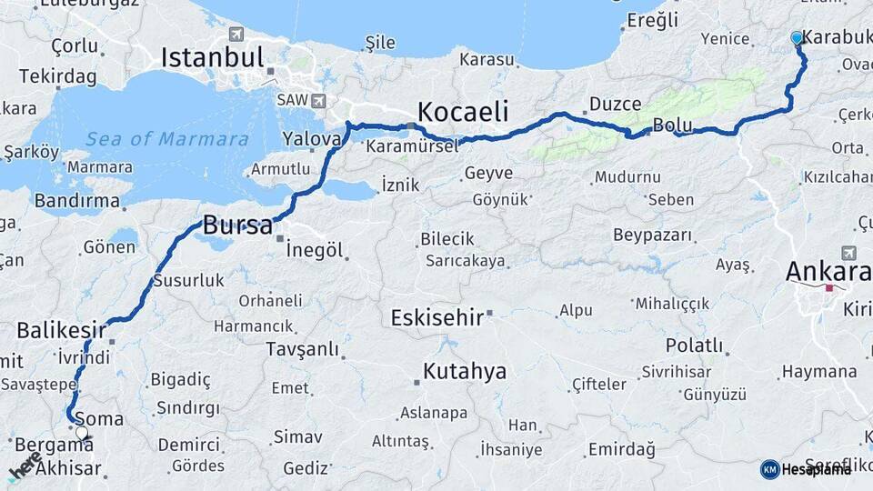 Karabük Kırkağaç Manisa Arası Kaç Km - Yol Haritası