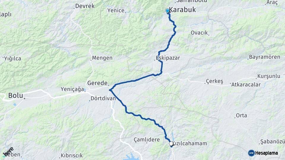 Karabük Kızılcahamam Ankara Arası Kaç Km - Yol Haritası