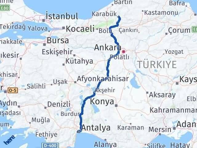 Karabük Konyaaltı Antalya Arası Kaç Km - Yol Haritası