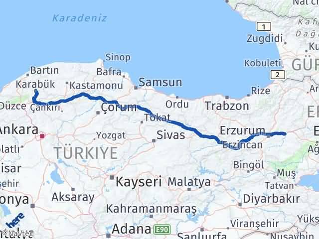Karabük Köprüköy Erzurum Arası Kaç Km - Yol Haritası