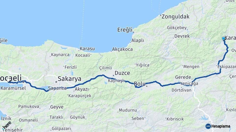 Karabük Körfez Kocaeli Arası Kaç Km - Yol Haritası