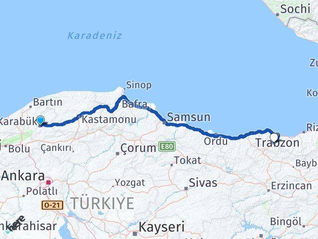 Karabük Maçka Trabzon Arası Kaç Km - Yol Haritası