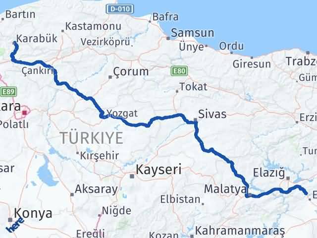 Karabük Maden Elazığ Arası Kaç Km - Yol Haritası