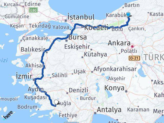 Karabük Menteşe Muğla Arası Kaç Km - Yol Haritası