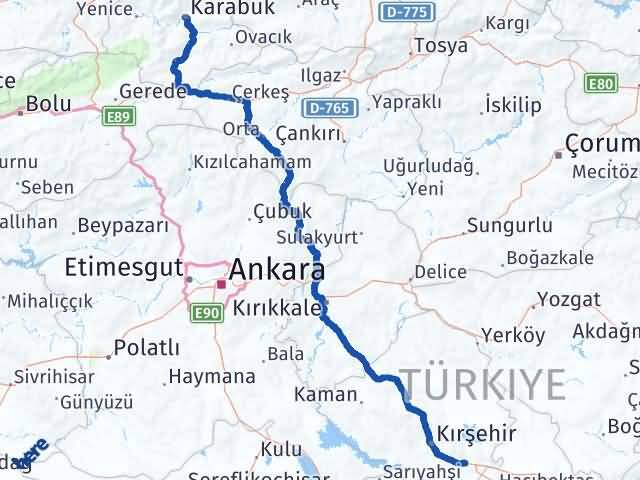Karabük Mucur Kırşehir Arası Kaç Km - Yol Haritası