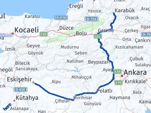 Karabük Odunpazarı Eskişehir Arası Kaç Km - Yol Haritası