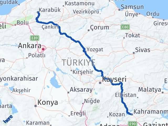 Karabük Onikişubat Kahramanmaraş Arası Kaç Km - Yol Haritası