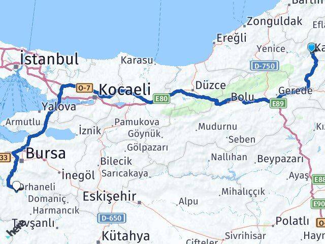 Karabük Orhaneli Bursa Arası Kaç Km - Yol Haritası