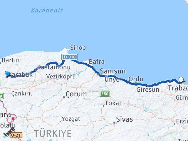 Karabük Ortahisar Trabzon Arası Kaç Km - Yol Haritası