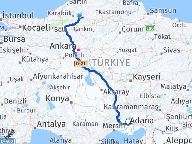 Karabük Ovacık Adana Arası Kaç Km - Yol Haritası