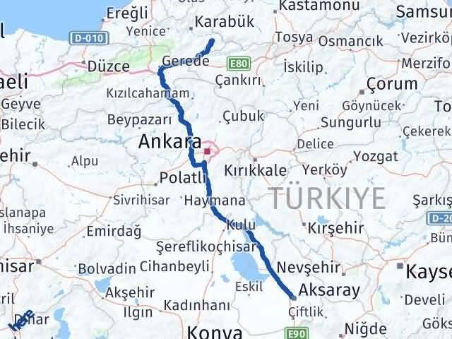 Karabük Ovacık Aksaray Arası Kaç Km - Yol Haritası