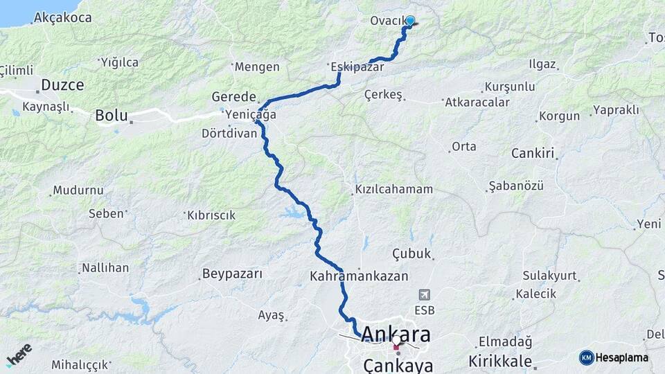 Karabük Ovacık Ankara Arası Kaç Km - Yol Haritası