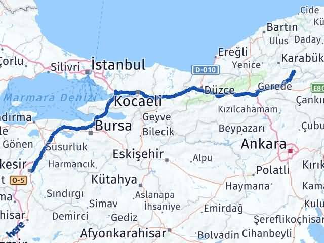 Karabük Ovacık Balıkesir Arası Kaç Km - Yol Haritası