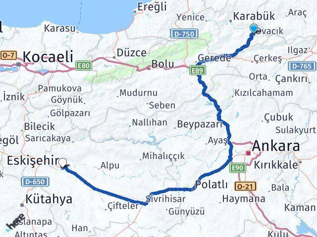 Karabük Ovacık Eskişehir Arası Kaç Km - Yol Haritası