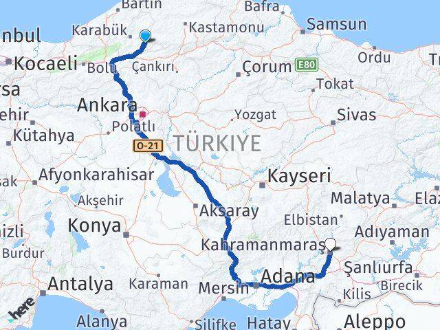 Karabük Ovacık Kahramanmaraş Arası Kaç Km - Yol Haritası