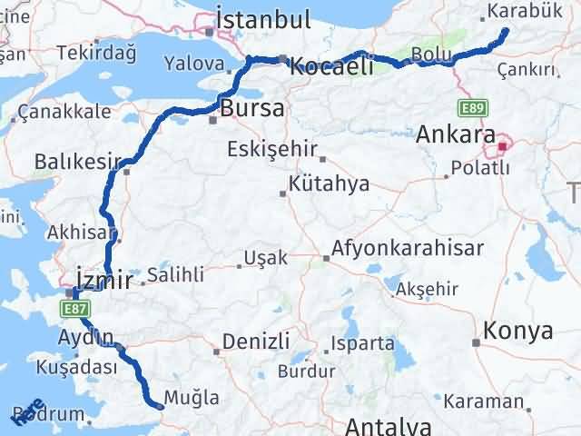 Karabük Ovacık Muğla Arası Kaç Km - Yol Haritası