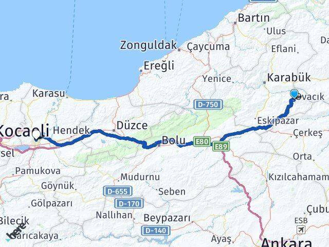 Karabük Ovacık Sakarya Arası Kaç Km - Yol Haritası