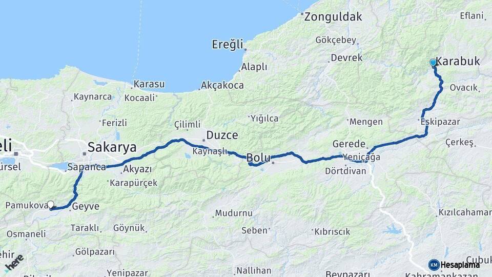 Karabük Pamukova Sakarya Arası Kaç Km - Yol Haritası