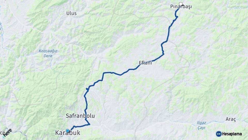Karabük Pınarbaşı Kastamonu Arası Kaç Km - Yol Haritası
