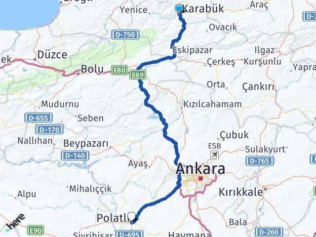 Karabük Polatlı Ankara Arası Kaç Km - Yol Haritası
