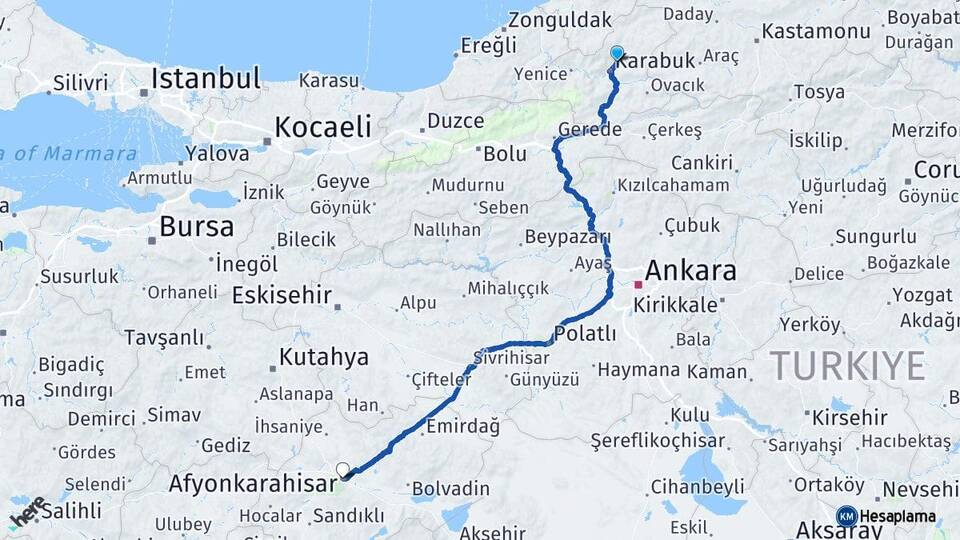 Karabük Safranbolu Afyonkarahisar Arası Kaç Km - Yol Haritası
