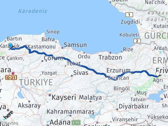 Karabük Safranbolu Ağrı Arası Kaç Km - Yol Haritası