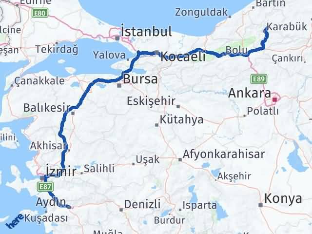 Karabük Safranbolu Aydın Arası Kaç Km - Yol Haritası