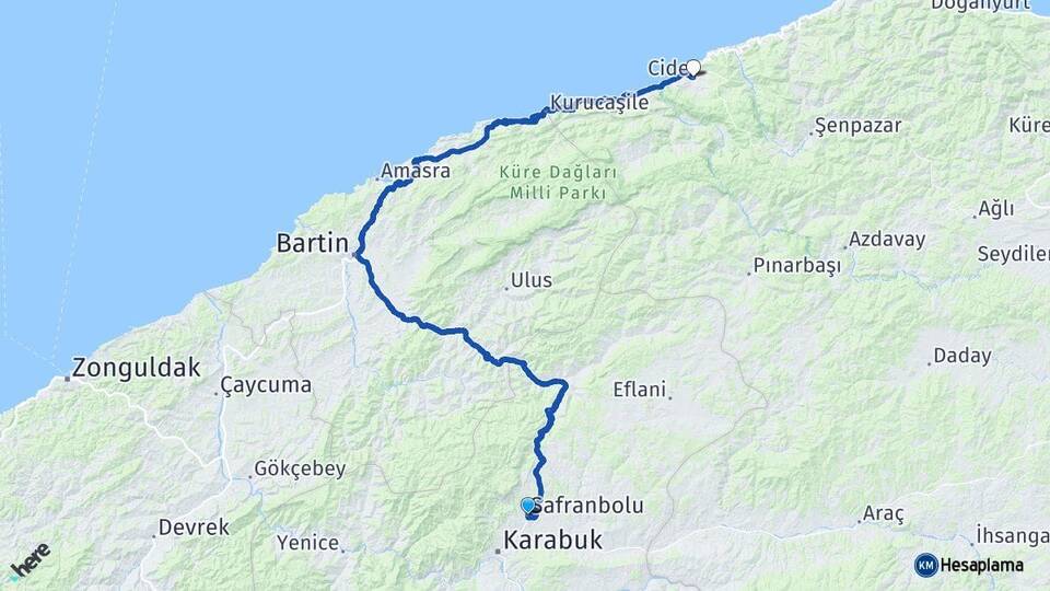 Karabük Safranbolu Cide Kastamonu Arası Kaç Km - Yol Haritası