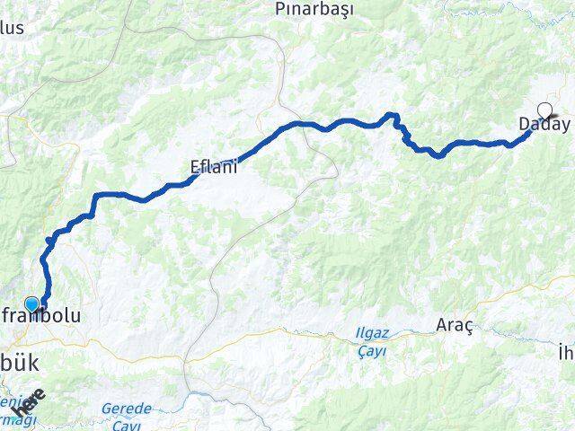 Karabük Safranbolu Daday Kastamonu Arası Kaç Km - Yol Haritası