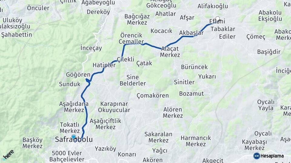 Karabük Safranbolu Eflani Arası Kaç Km - Yol Haritası