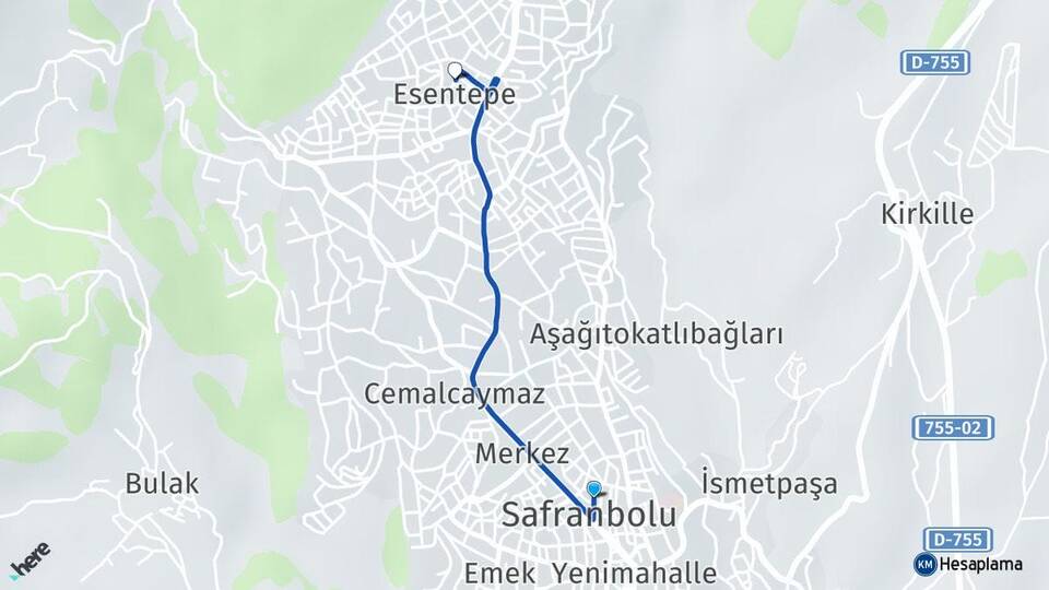 Karabük Safranbolu Esentepe Safranbolu Arası Kaç Km - Yol Haritası