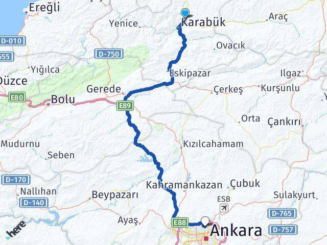 Karabük Safranbolu Esertepe Keçiören Ankara Arası Kaç Km - Yol Haritası